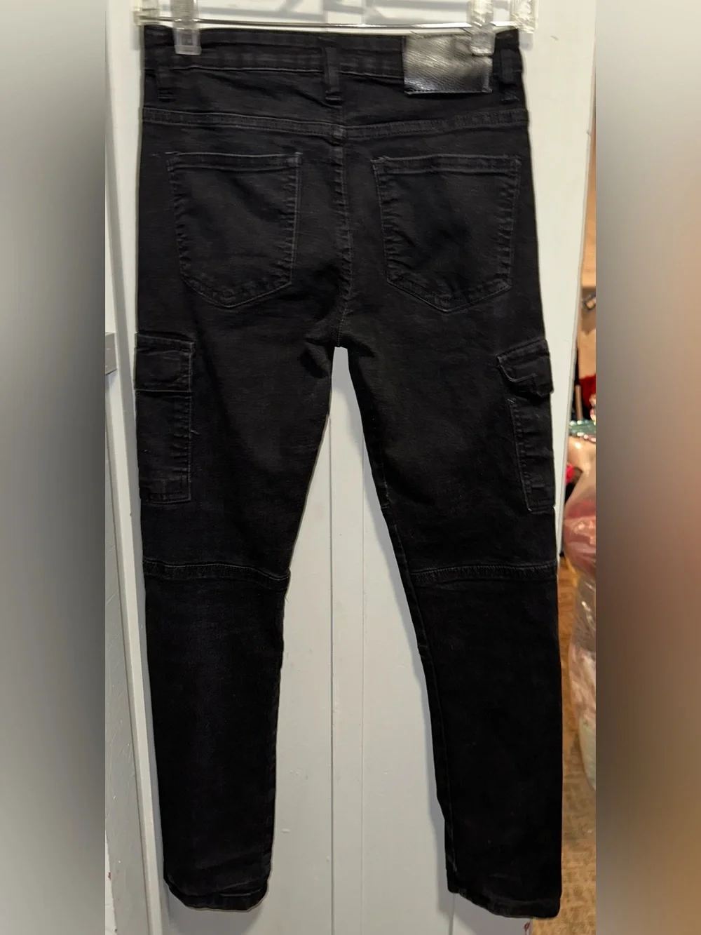 Kids Black Cargo Pocket Skinny Jeans Size 14